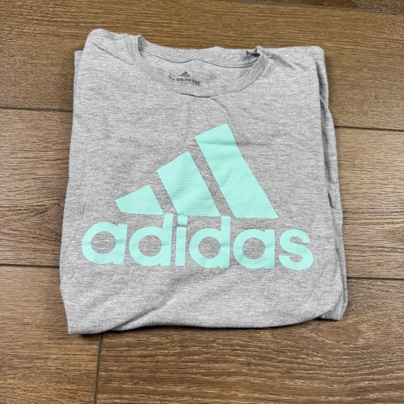 adidas Tops - Adidas Women's Gray Cotton Logo T-Shirt Sz L Teal, Short Sleeve, Athletic, Light